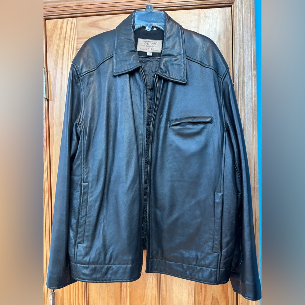 Vintage Guess 1981 Black Genuine Leather Jacket Size XL